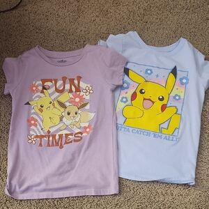 Girls Pokémon Pikachu & Eevee Graphic Tees - Pink & Light Blue Size SM/7
